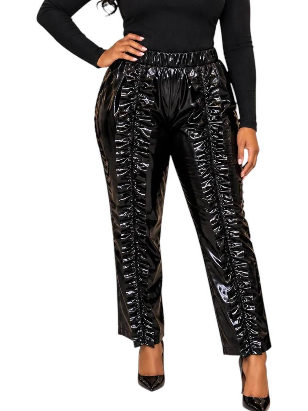 NEW FOR HER midnight glam ruched pants in black
